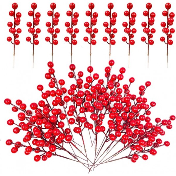 30 Pcs Artificial Red Berry Stems 7.8 Inch Christmas Red Berry Picks Fake