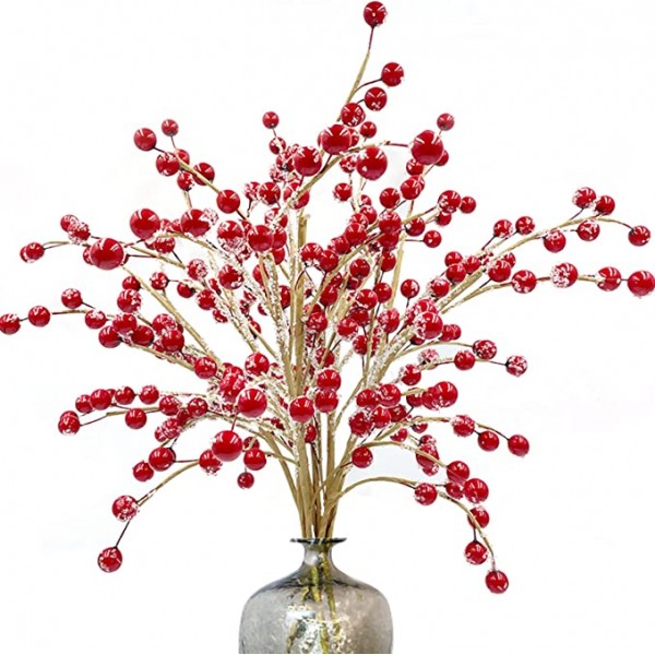 8 Pack Artificial Red Berry Stems